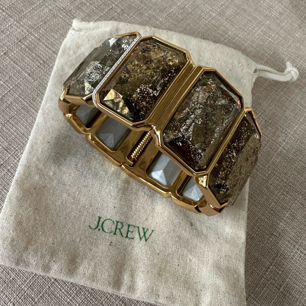 NWT | J Crew Hinged Rectangle Stone Bracelet in Burnished Gold - Picture 12 of 14